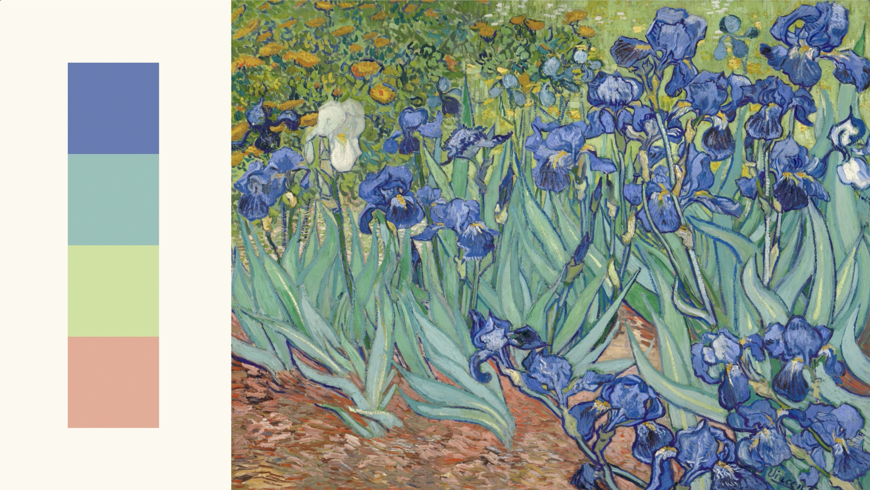 Paleta de colores basada en la pintura Irises de Vincent van Gogh.